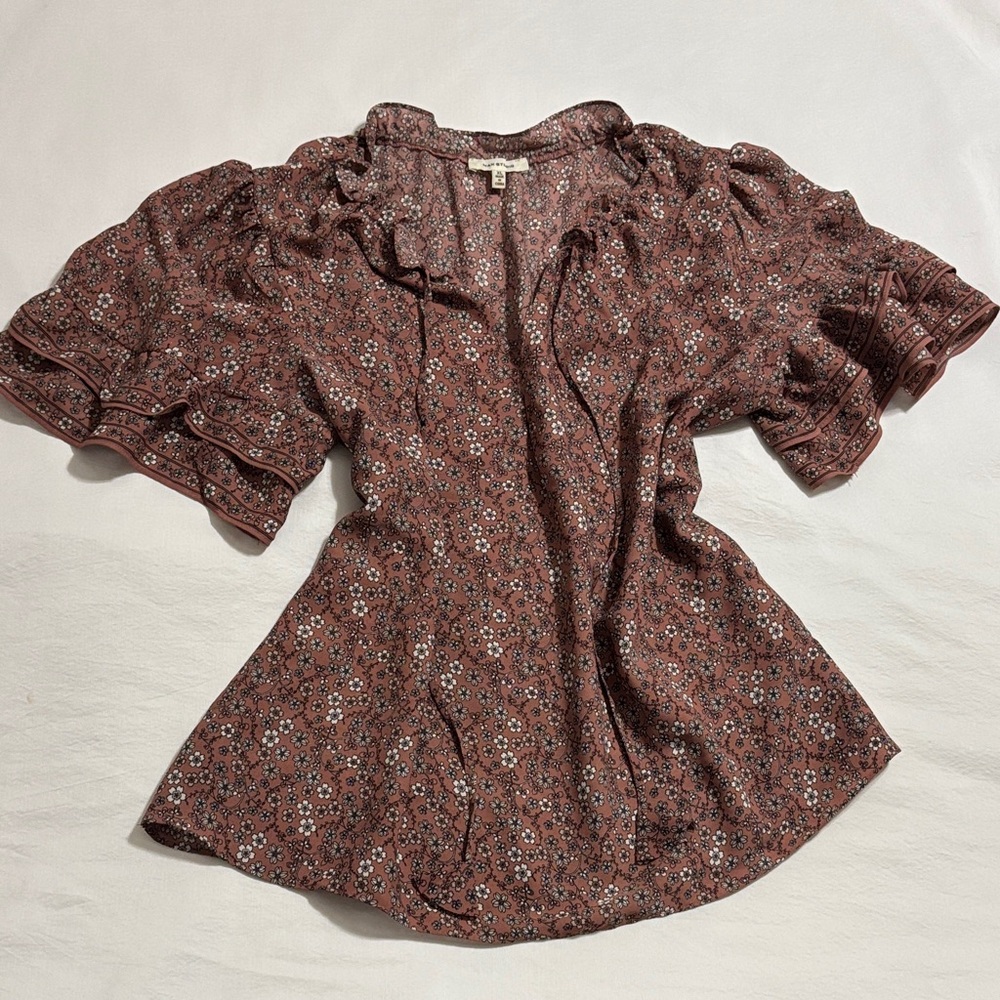 Max Studio Floral Ruffle Sleeve Top - Mauve Floral